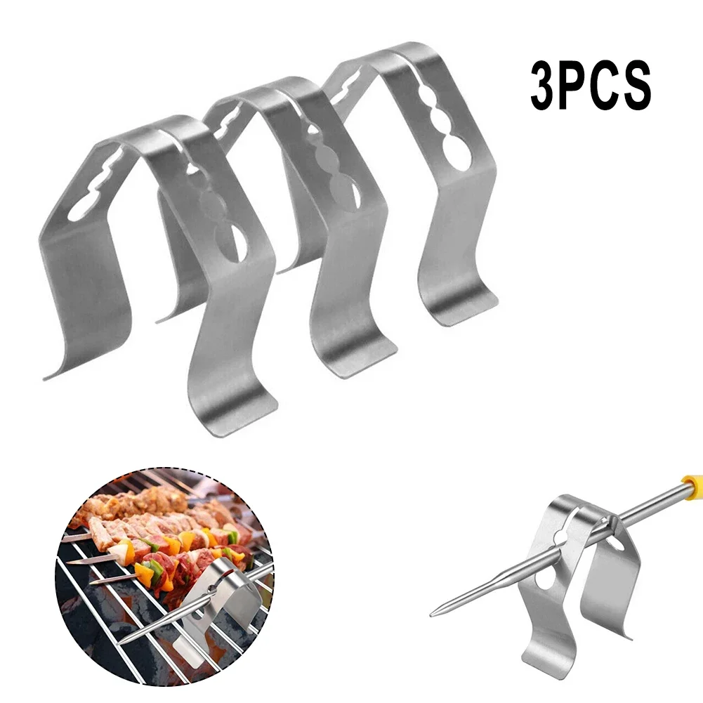 3pcs Stainless Steel Grill Clip Meat Thermometer Probe Clip Holder Ambient Temperature Readings BBQ Oven Grill Clip 6