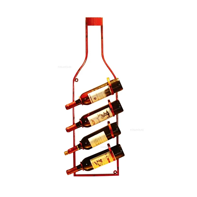 European Wall-mounted Wine Rack Home Creative Wine Cabinet Retro Bar Furniture Restaurant Bar Wrought Iron Wall Art Decorations