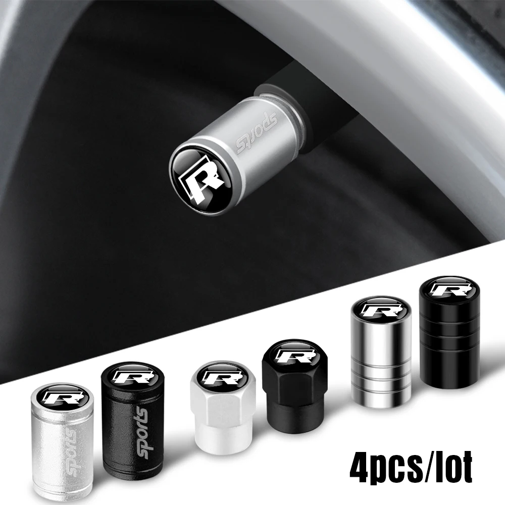 Tire Valve Caps Car Styling 3D Metal Wheel Stem Air Valve Caps Tire Dust Covers For Volkswagen R Rline Golf GTI Passat Touareg Polo Tiguan