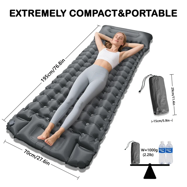 Matelas pneumatique simple de 10 cm d'épaisseur avec oreiller, gonflage sans pompe, lit d'invité pliable ultra confortable et compact pour la maison et les voyages 1