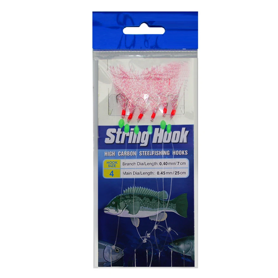 10Packs Fishing Rigs 6 Hook/Set Rainbow Skin Silk String Hook