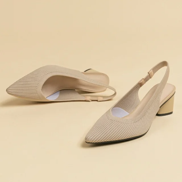 Sandales pour femmes talons tricotés sangle vide arrière sandales de mode tête pointue bouche peu profonde côté vide quotidien sandales à talons épais 1