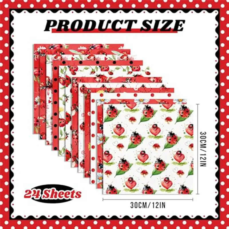 AB97-장 양면 스크랩북 용지 12'' X 12'' 24장 리본 패턴 데쿠파주 카드지 무당벌레