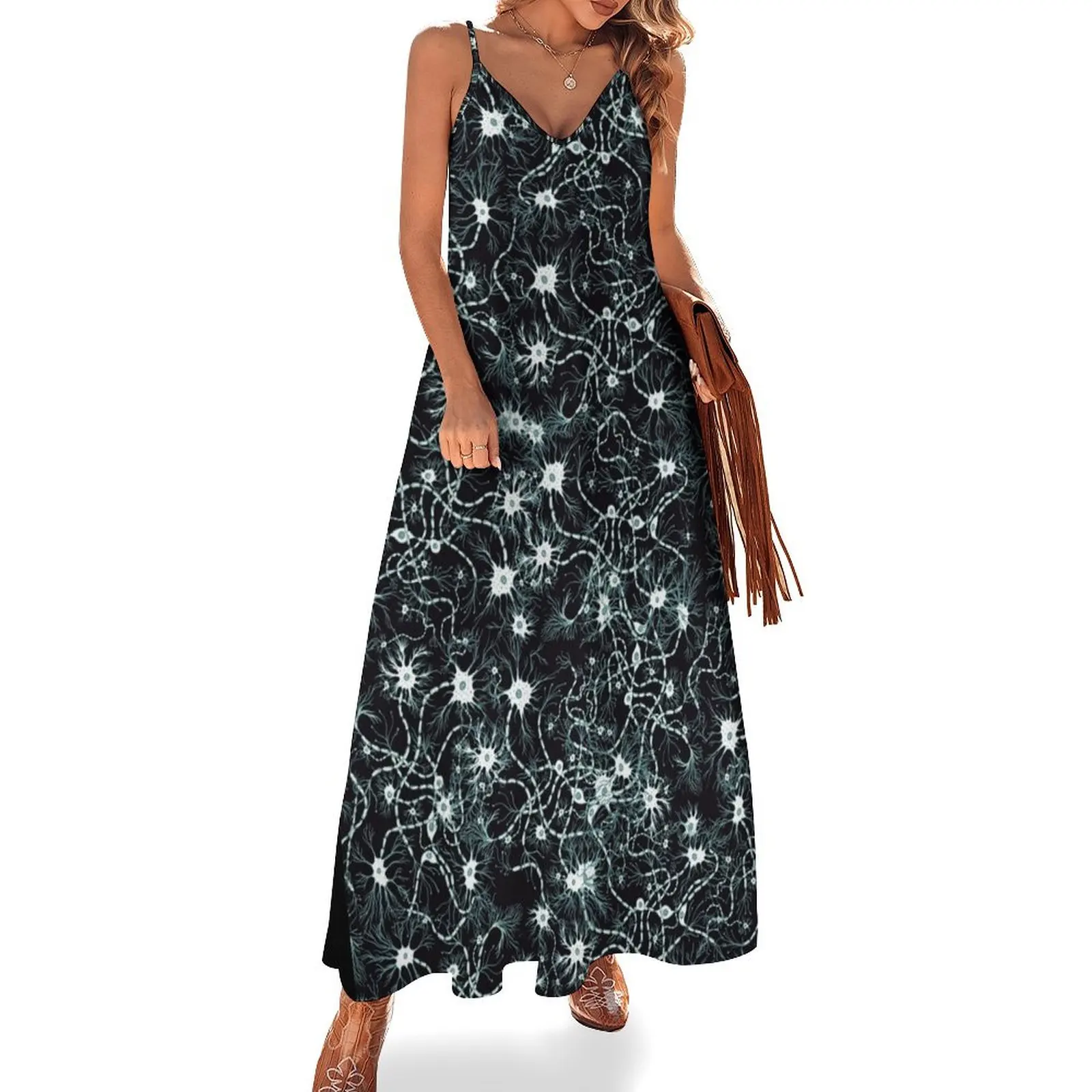 

Black and White Neurons Pattern Sleeveless Dress women's evening dresses Women's summer long dress woman dress