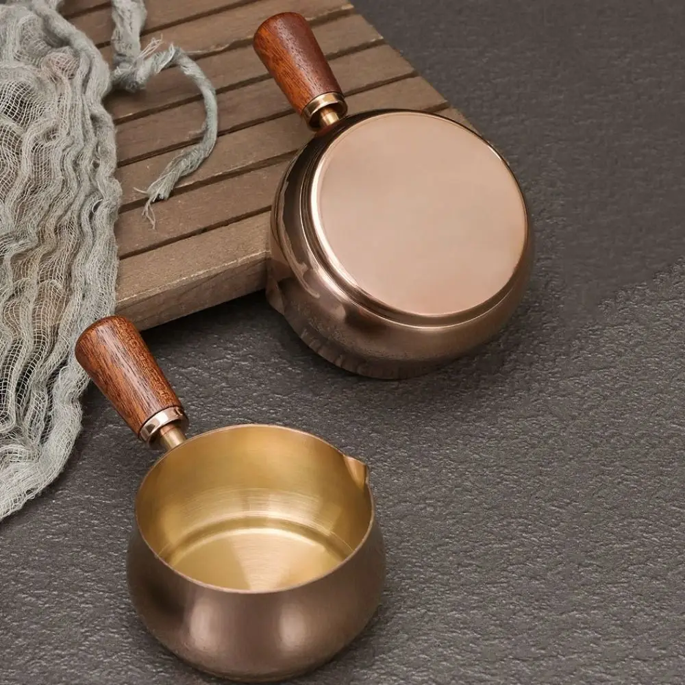 Kitchen Tableware 304 Stainless Steel Sauce Pan 60ml/120ml/180ml Reusable Seasoning Cup Wooden Handle Measuring Spoon Steak