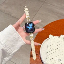 Chic Butterfly Leather Strap for Smartwatch - Cute and Stylish Girl's Accessory (Beige gold)