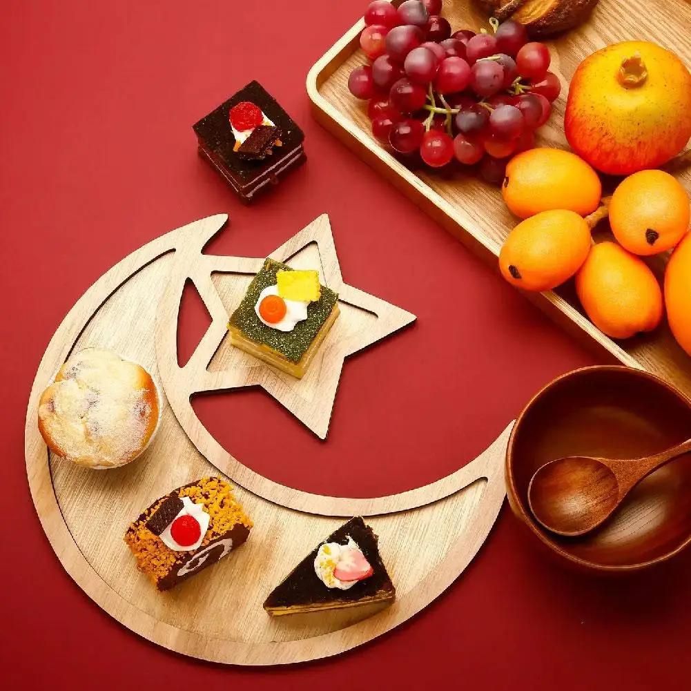 2025 Ramadan Trays - Wooden Eid Mubarak Serving Trays, Moon & Star Dessert Plates, Home Decor, Islamic Gifts For Eid Party J7a7 6