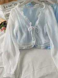 Women's Lightweight Lace Bow Summer Cardigan Top - One Size (WHITE)
