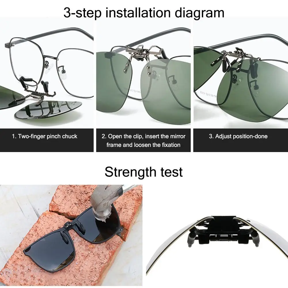 Metal Clip Clip-On Polarized Sunglasses Convenient Rimless Flip-up Sun Glasses for Prescription Glasses UV400 Polygonal Shades 4