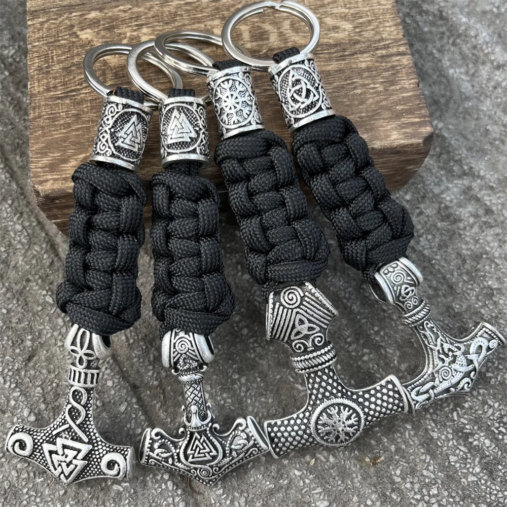 Nostalgia 1Pcs Viking Thor Hammer Handmade Paracord Keychain For