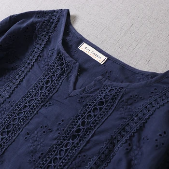 Sweet Embroidery Hollowed Out Cotton Shirt 1