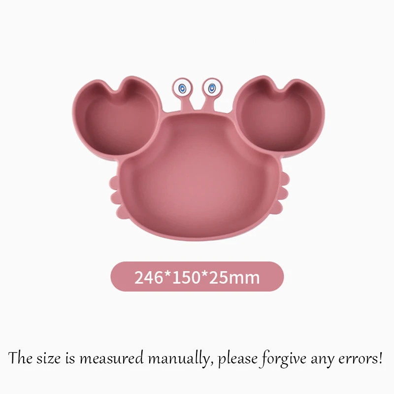 Baby Safe Silicone Dining Plate Suction Cartoon Children Dishes Feeding Toddler Training Tableware Kids Cartoon Crab 3-Grid Tray 2