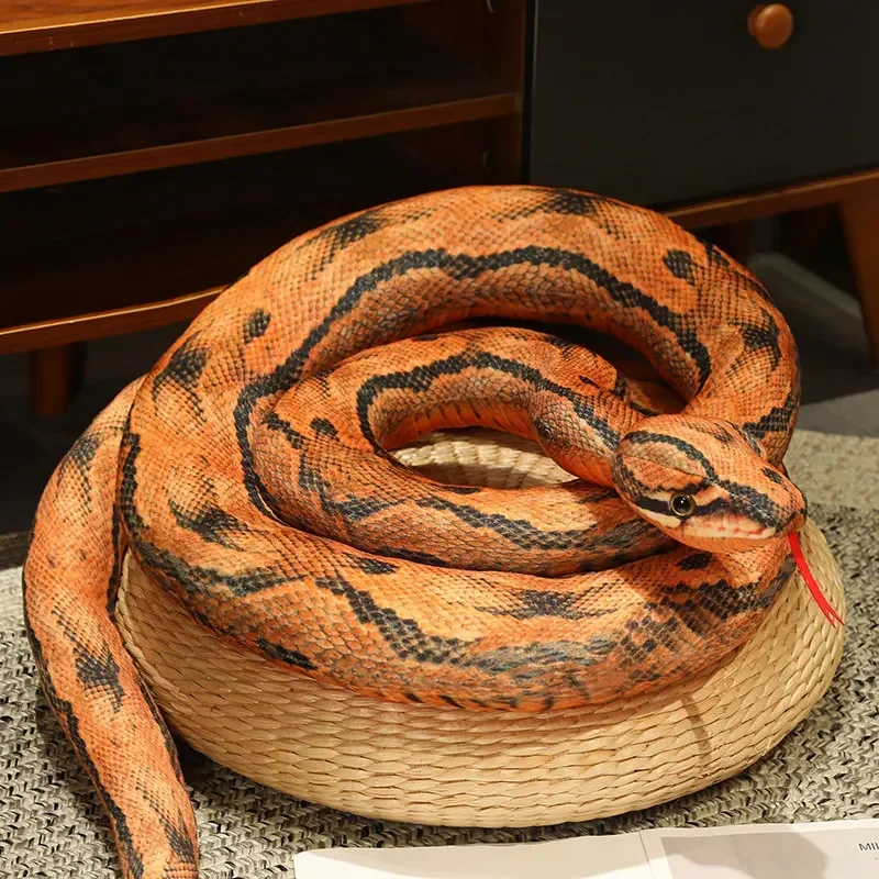 Juguete de peluche de pitón gigante de simulación, serpiente larga, juguete de peluche de pitón amarillo, naranja y verde, decoración para casa, accesorios de truco para vacaciones
