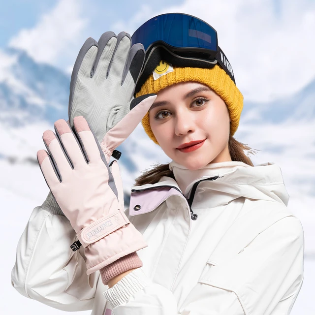 Guantes Térmicos de esquí para mujer, manoplas de invierno de lana