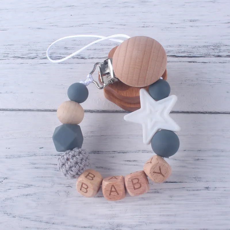 Handmade Personalized Name Silicone Stars Beads Beech Letters Pacifier Chains Clips Teething Baby Teether Dummy Holder Gift teething toys pacifier clip pacifier chain pacifier accessories teether clip teething toy tethers baby silicone accessories