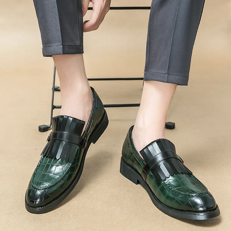 Men Fashion Formal Shoes Green Brown Casual Outdoor Comfortable Lefu Shoes European Station Business Social Shoes Men Shoes