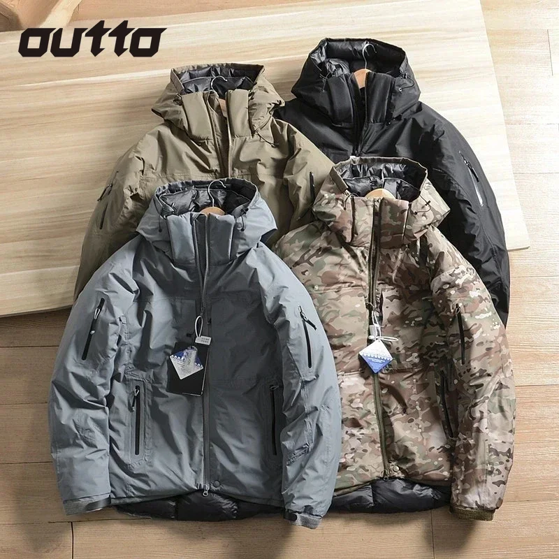 Outdoor Climbing Down Jacket Men Waterproof Windproof Warm Loose Hooded Thickened Cotton Coat Hiking Camping Hunting Jackets