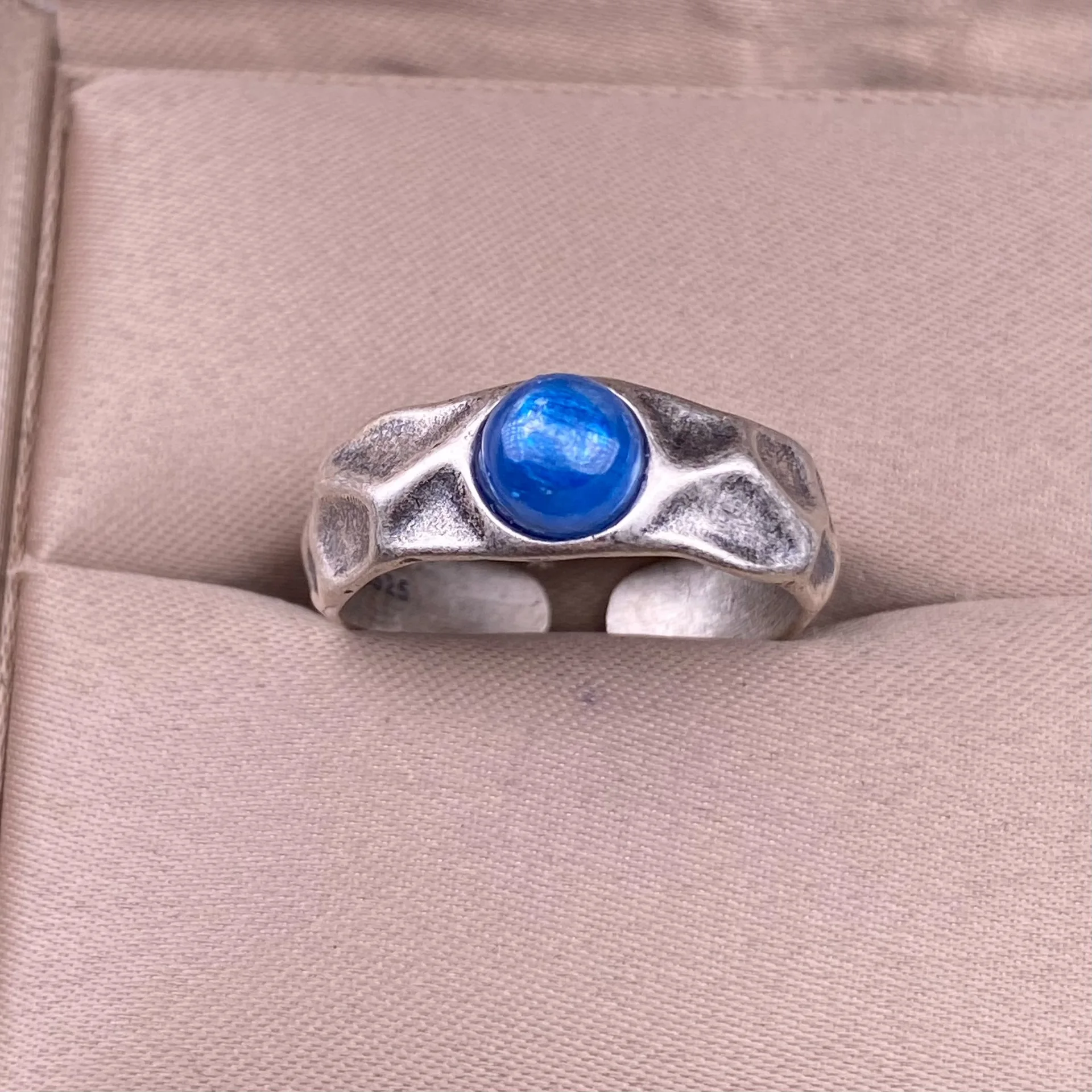 

HOYON Natural Sapphire Ruby Women's Ring s925 Sterling Silver Vintage Blue Moonlight Stone Men's Wide Ring Couple Jewelry gift