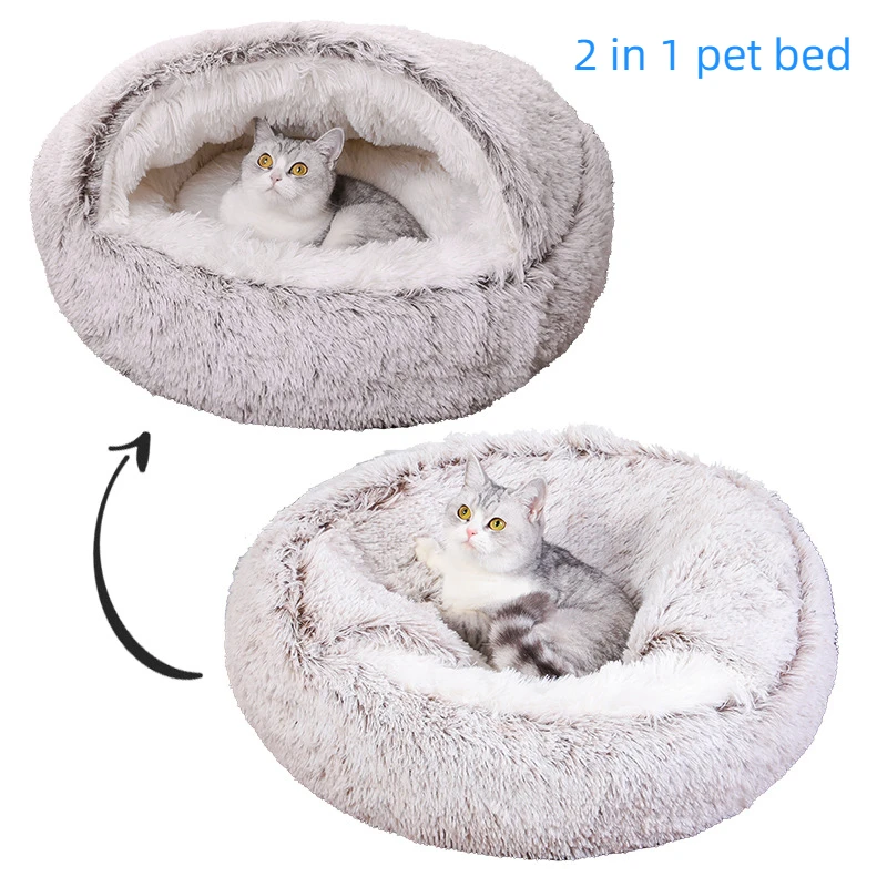 

Donut Winter Warm Cat Bed with Lid Pet Basket Sleep Bag Puppy Nest Kennel Furniture Dog Cushion House Plush Fluffy Mat for Dog