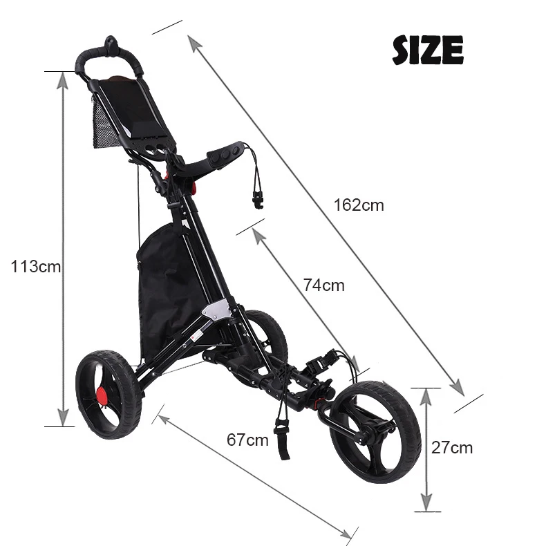 Golf Bag Cart Lightweight Aluminum Frame 3 Wheels Push Pull Golf Cart Trolley