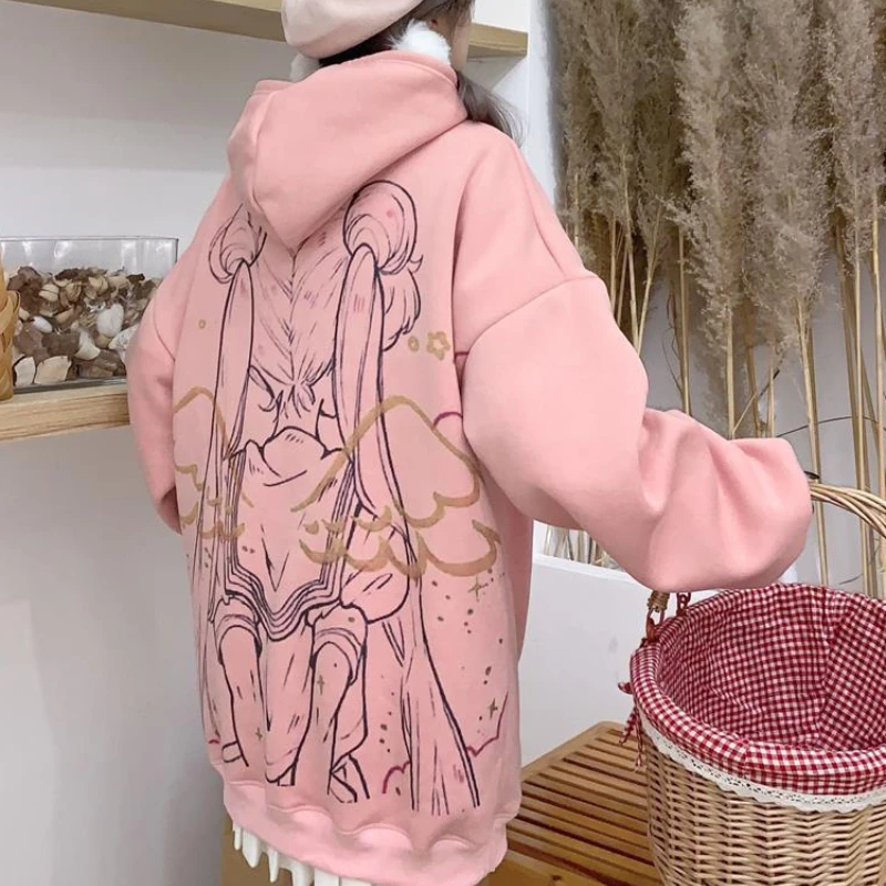 

Kawaii Anime Print Hoodies Women Japanese Harajuku Oversized Sweatshirts Cute Sweet Cartoon Loose Casual Tops Winter