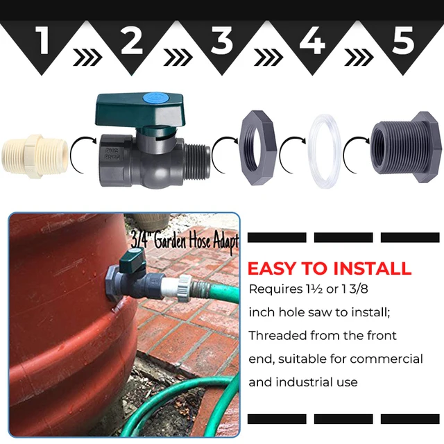 Esőhordó -Diverter És Alkatrészek Készlet Pvc Vízhordó -Csap 1 3/4 Szerelvény Gömbszelep Kerti Csaptelep 10 L/20 L/50 L/100 Liter - Image 5
