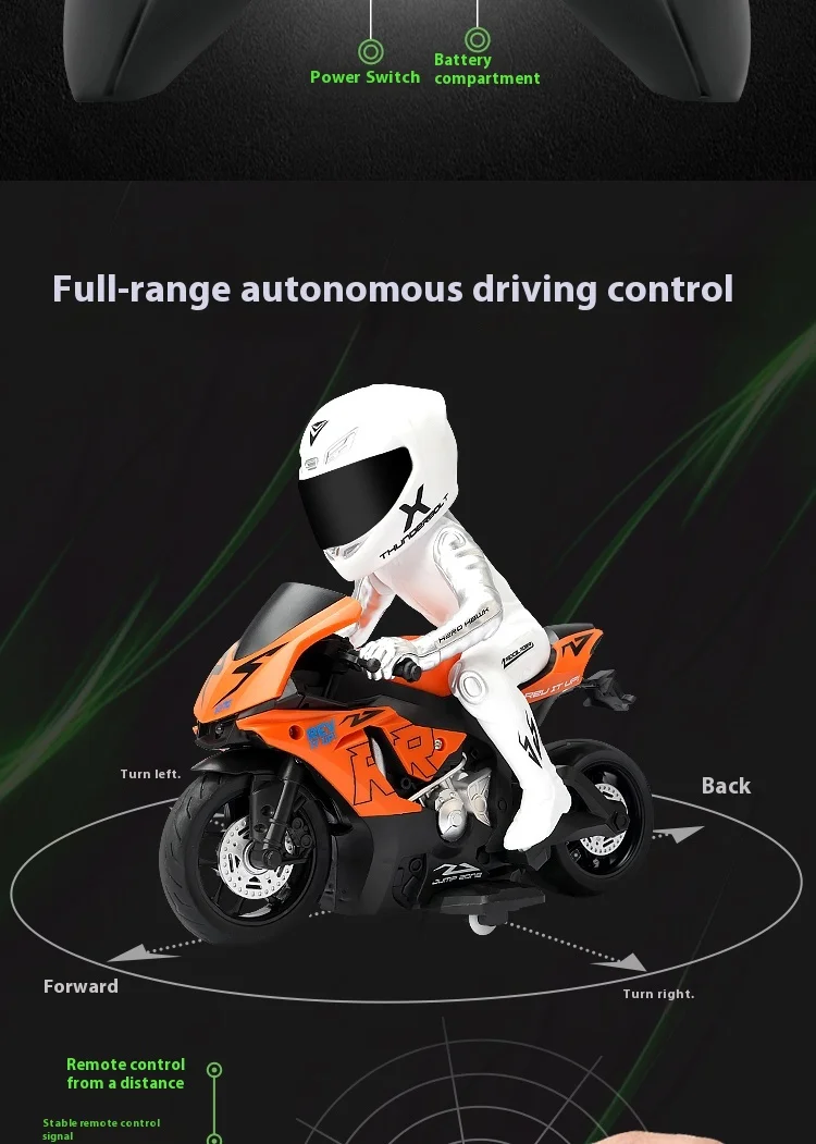 Motocicleta de control remoto, motocicleta todoterreno inteligente de aleación, juguete eléctrico, coche de carreras RC de alta velocidad, motocicleta acrobática a la deriva
