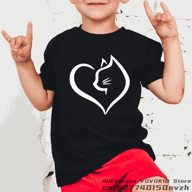 Camiseta negra con estampado de gato y corazón para niño, camiseta de Hip  Hop para niño, camisetas rojas y blancas, ropa de calle de Rock para bebé -  AliExpress