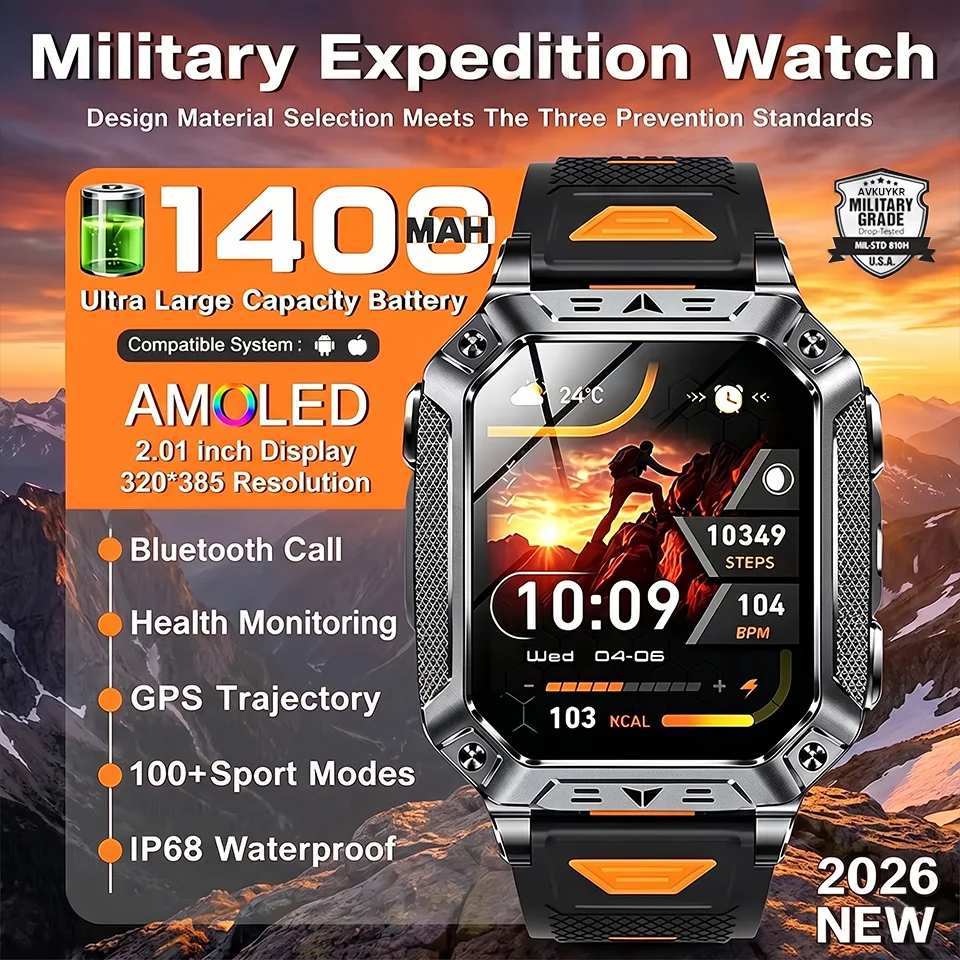 2026 New 1400mAh Ultra big Battery Smart Watch Outdoor GPS 10ATM Waterproof Bluetooth Flashlight Call HD AMOLED Sport Smartwatch 1