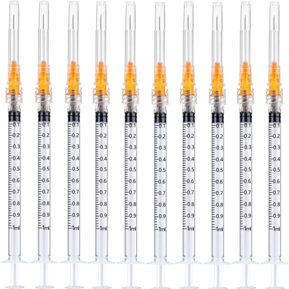 Disposable Plastic Sterile Syringes 1ml/cc 25Ga Cap 20Pack For Scientific Labs Industrial Adhesives Individually Package