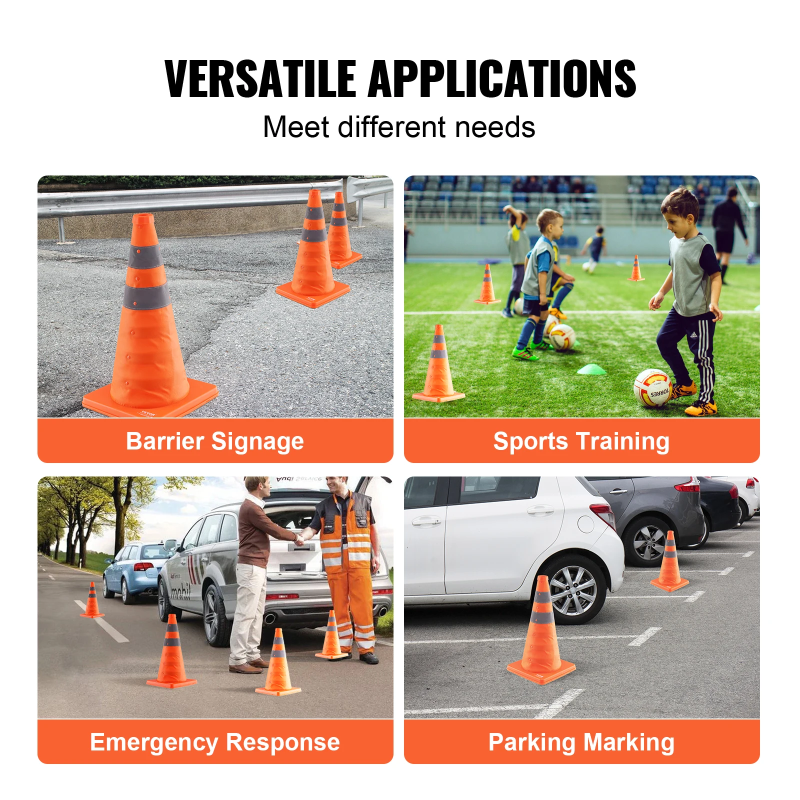 SucceBuy Safety Cones 2/4Pack 18/28inch Collapsible Traffic Construction Cones Traffic Control Driving Training Parking Lots
