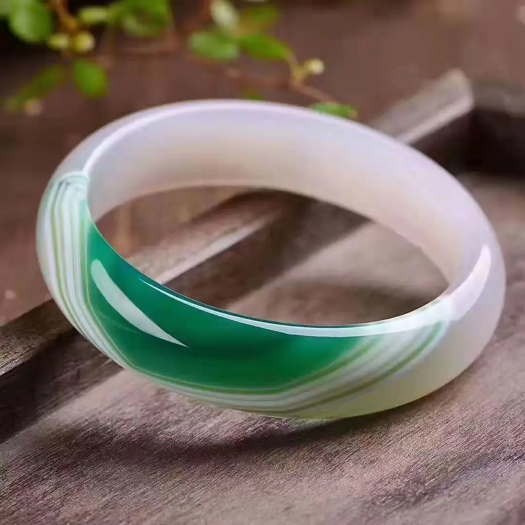 Fine Quality Natural Ice Jade Green White Chalcedony Agate Bangles Fashion Hand Ring Jewelry Bracelet Accessorie Gift Lucky