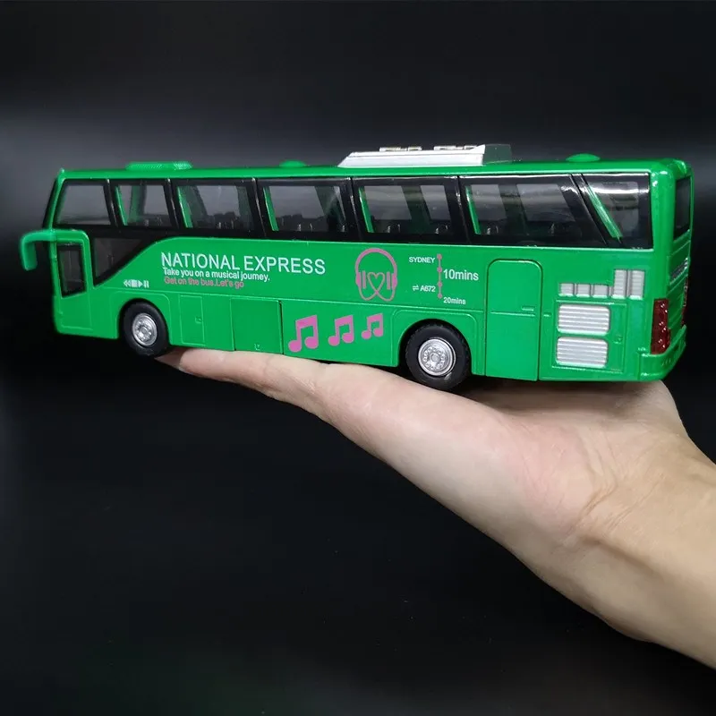 여행 버스 모델, 합금 모델 자동차, 다이캐스트 규모 차량 모델, 장난감, 소리 및 빛, 어린이 선물을 위한 교육 완구를 뒤로 당겨