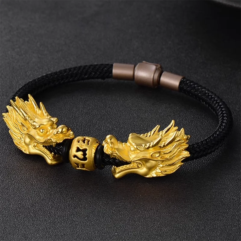Double Dragon Head 24k Dragon Bracelet 916 Gold Double Sand Based