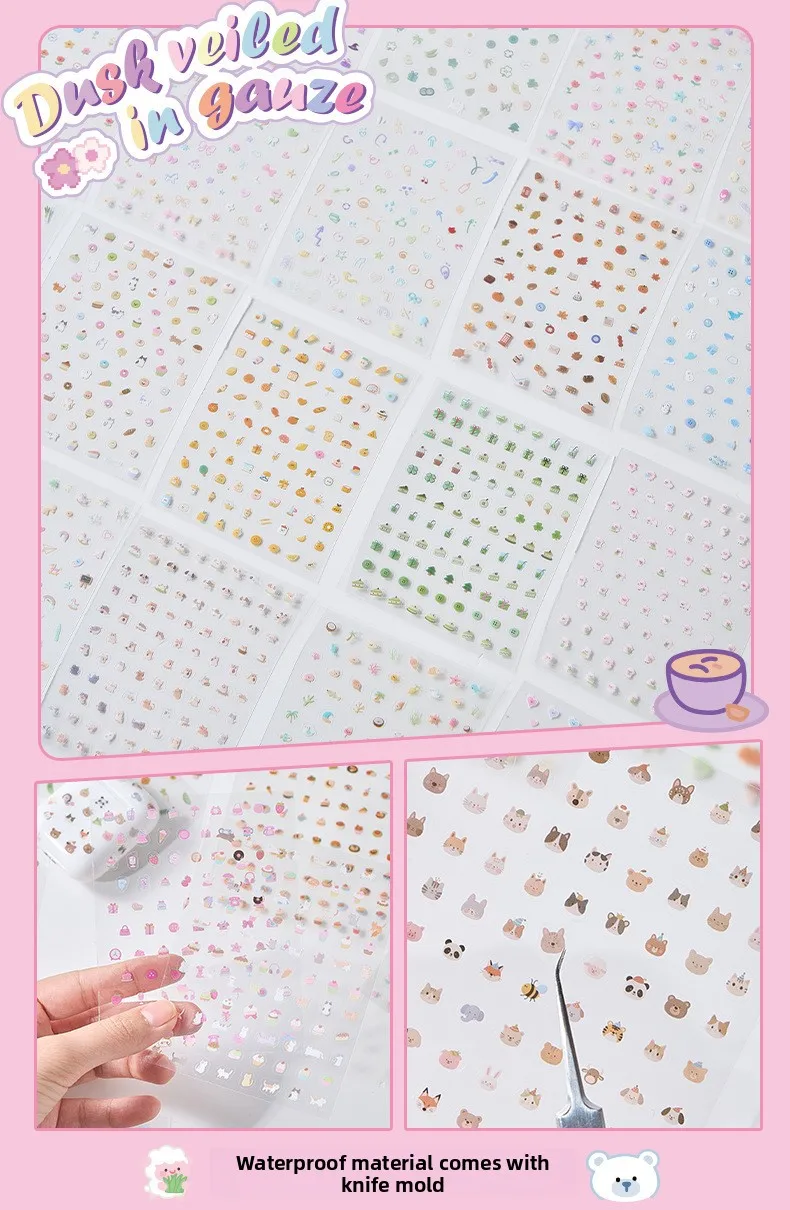 32Pcs Cute Cartoon Small Label PET Stickers, Animal/Fruit Pattern, for Journal Marking Gift Tag DIY Craft Decor