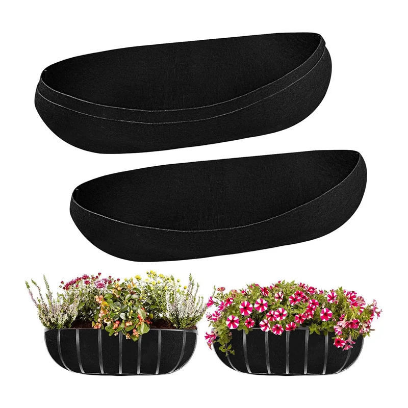 3PCS Plant Liner 30 Inch Fabric Window Box Liners Replacement Black Non-Woven Hanging Plant Liner