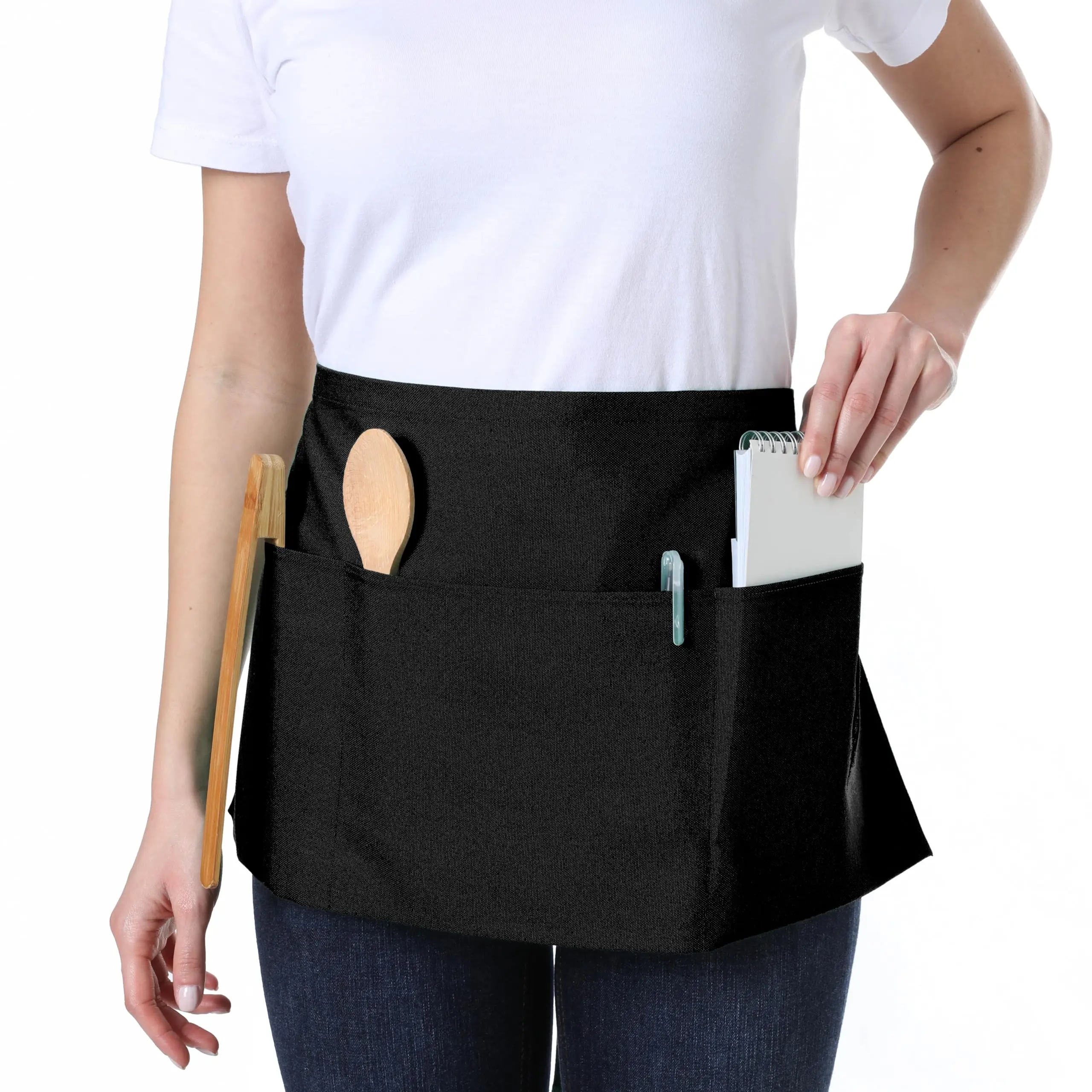Confezione Da 2 Grembiuli Da Cucina In Cotone E Poliestere, Con 2 Tasche, Regolabili Al Collo E In Vita, Per Uomini E Donne, Per Cucina, BBQ, Pittura, Fai Da Te (Nero) - 3