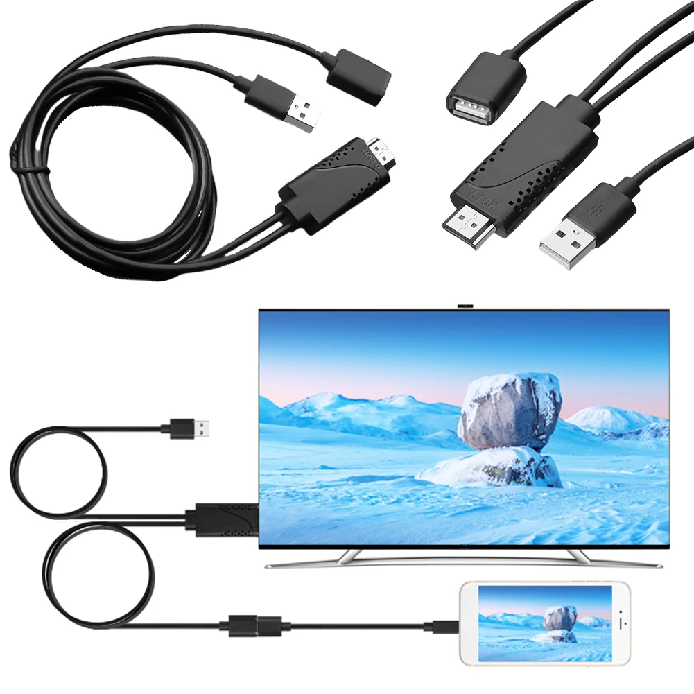 2 in 1 TV Projector Displays Converter Plug and Play 1080P HD Wire Dongle USB Male To HDTV Male 1080P HDTV Mirroring Cable