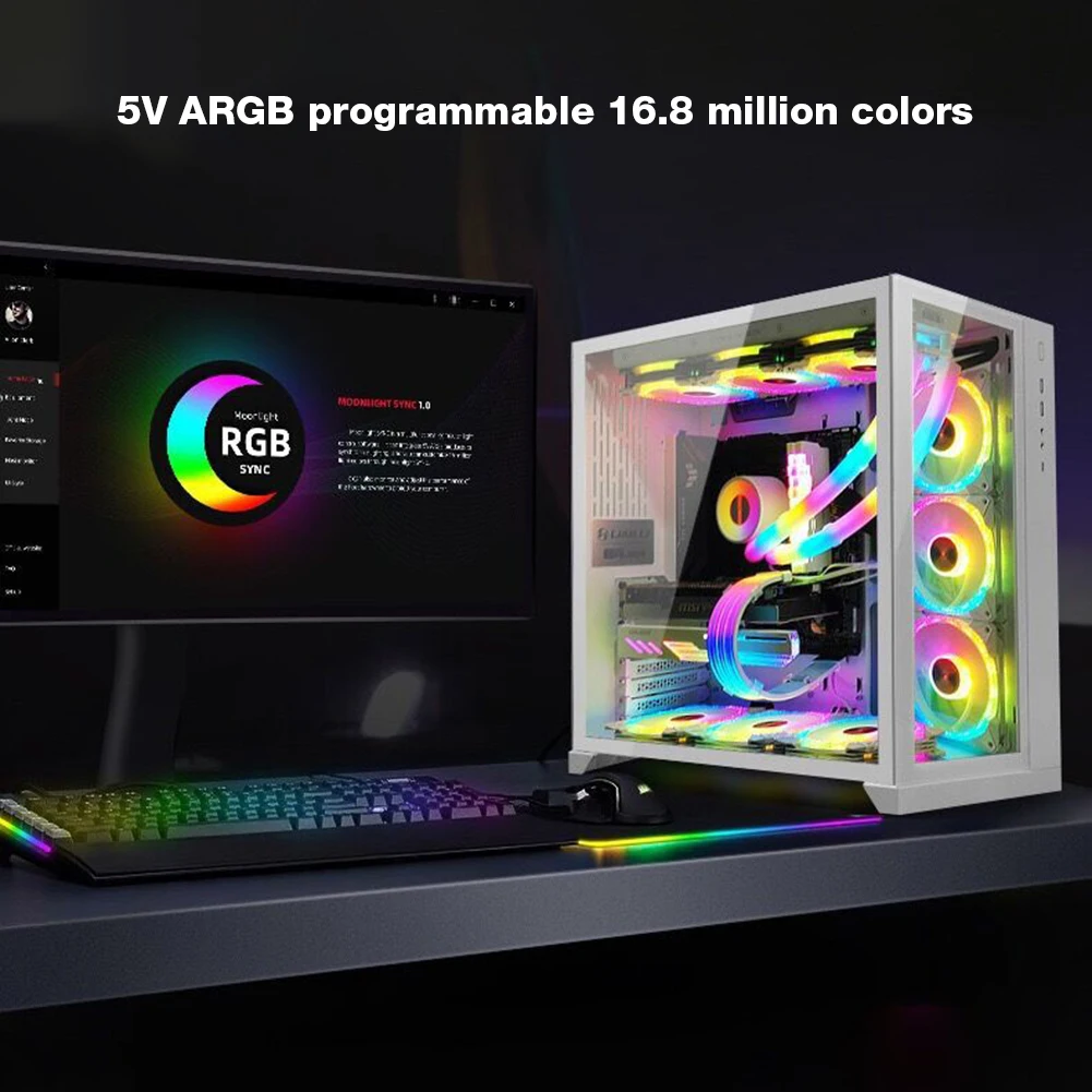 ARGB 수냉식 라디에이터 튜브 소프트 튜브, 컴퓨터 케이스 장식, ARGB 조끼, 아우라 싱크, 야광 슬리브, 5V, 3 핀, 2 개