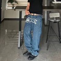 2024 Ropa Y2K Fashion Flying Dog Print Cowboy Baggy Jeans Pants For Men Clothes Streetwear Gothic Denim Trousers Pantalon Homme 1