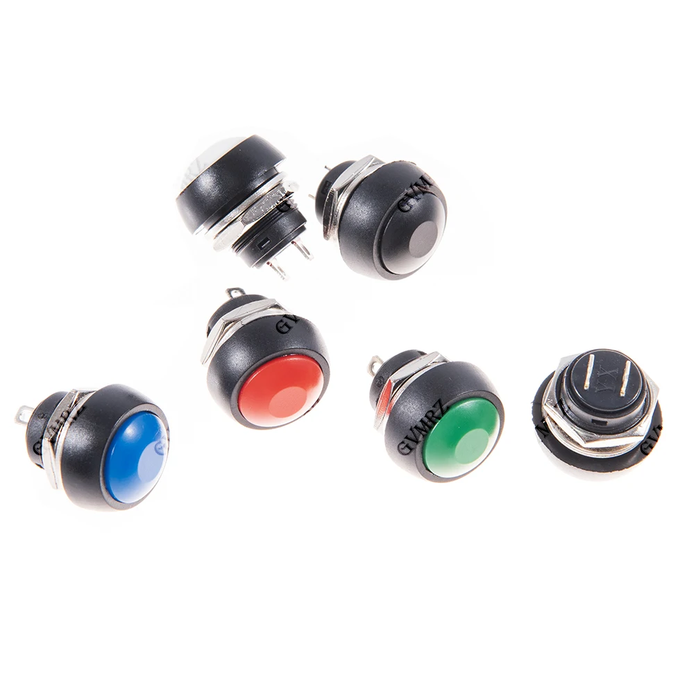 6PCS 미니 12mm 방수 PBS-33B 키트 순간 ON/OFF 푸시 버튼 라운드 스위치 화이트 블랙 레드 옐로우 블루 그린