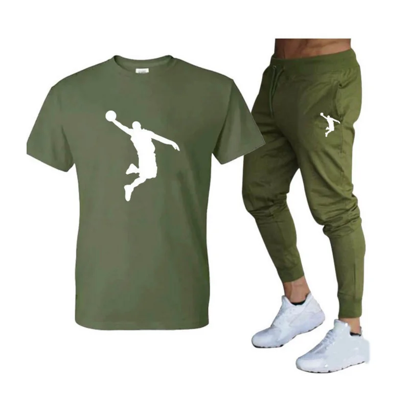 Hot-Selling Summer T-Shirt Pants Set Casual Brand Fitness Jogger Pants T Shirts Hip hop Fashicon Men'sTracksuit