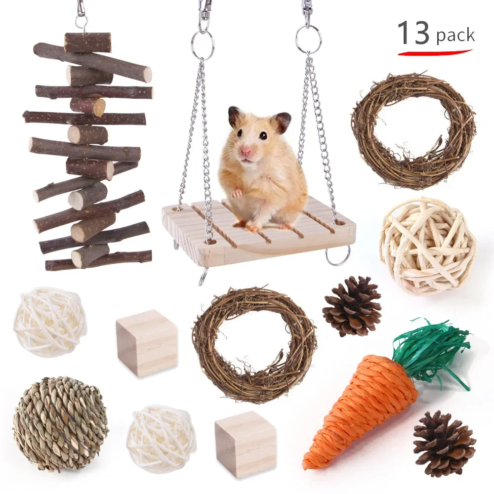 Small Animal Playset: Wooden Toys for Hamsters, Rabbits, and Guinea Pigs
