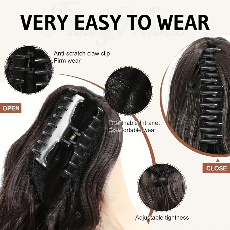 18" claw clip ponytail synthetic wig for women is an optional hair accessory for everyday wear