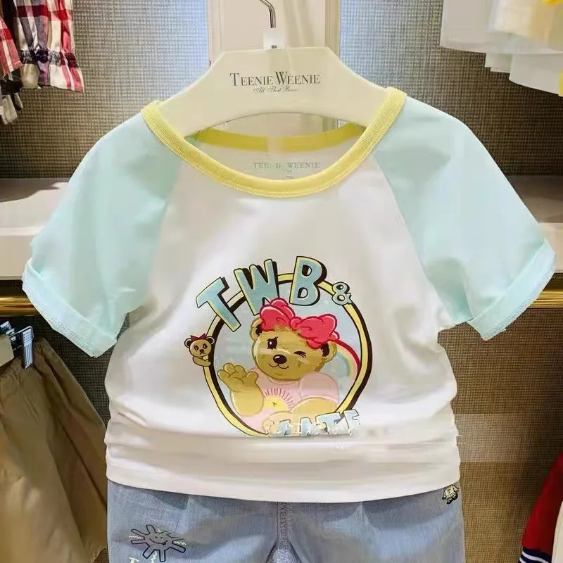 

cartoon bear print fashion tees summer cotton t-shirt tops oversize loose clothes Family Matching Outfits 여름 원피스