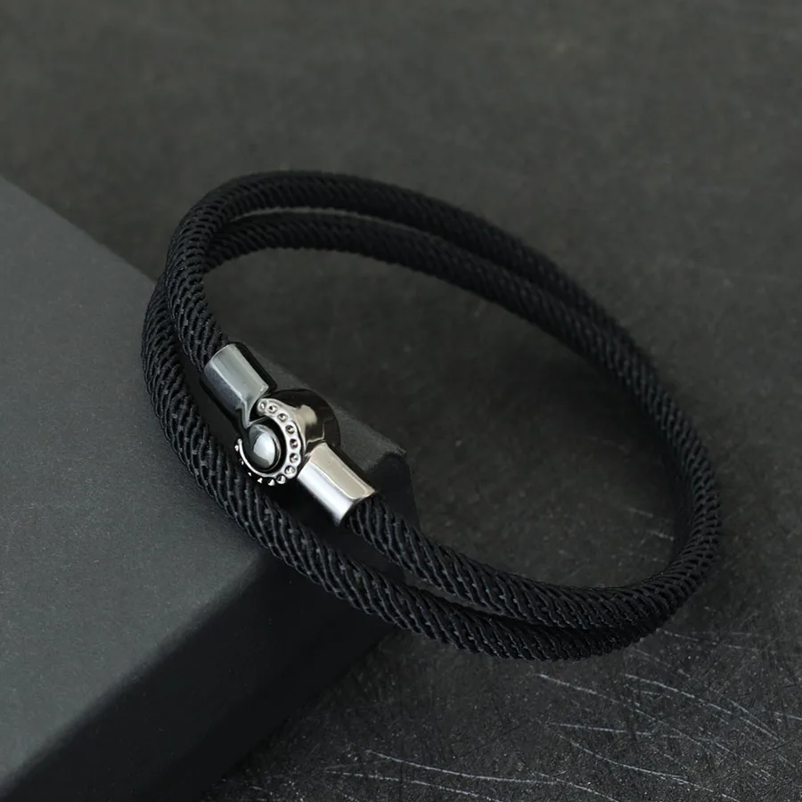 Mens Alloy Bilayer Magnet Buckle Cord Chain Bracelet
