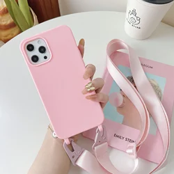 Crossbody Lanyard Silicone Phone Case with Matte Necklace Strap Cover - 12 or 12Pro (Pink)