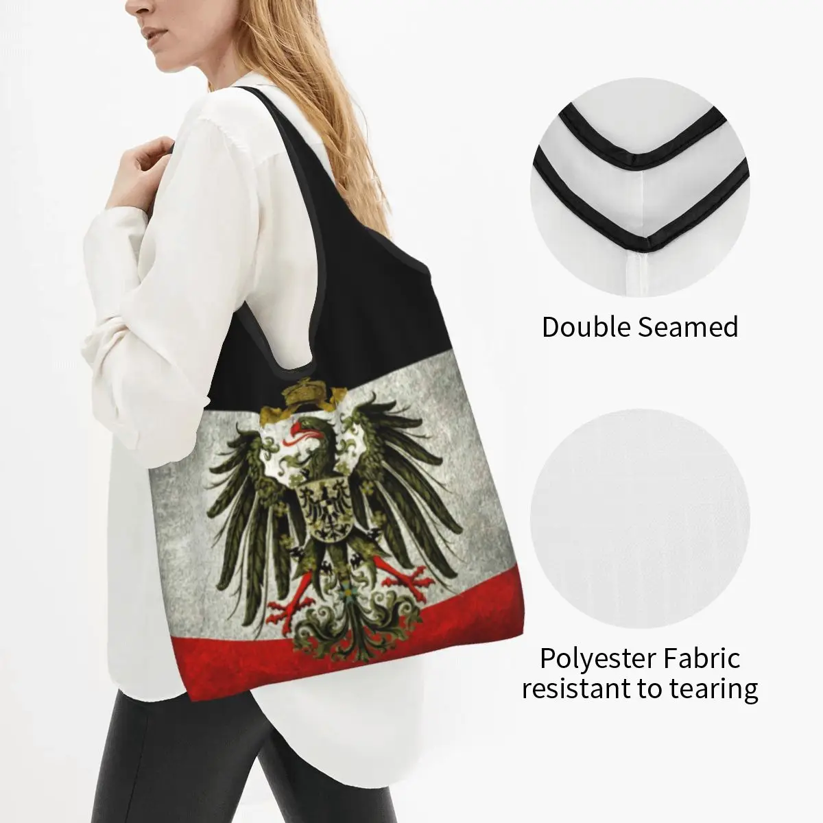 Cute Print German Empire Flag Germany Shopping Tote Bag Portable Shopper Shoulder Handbag