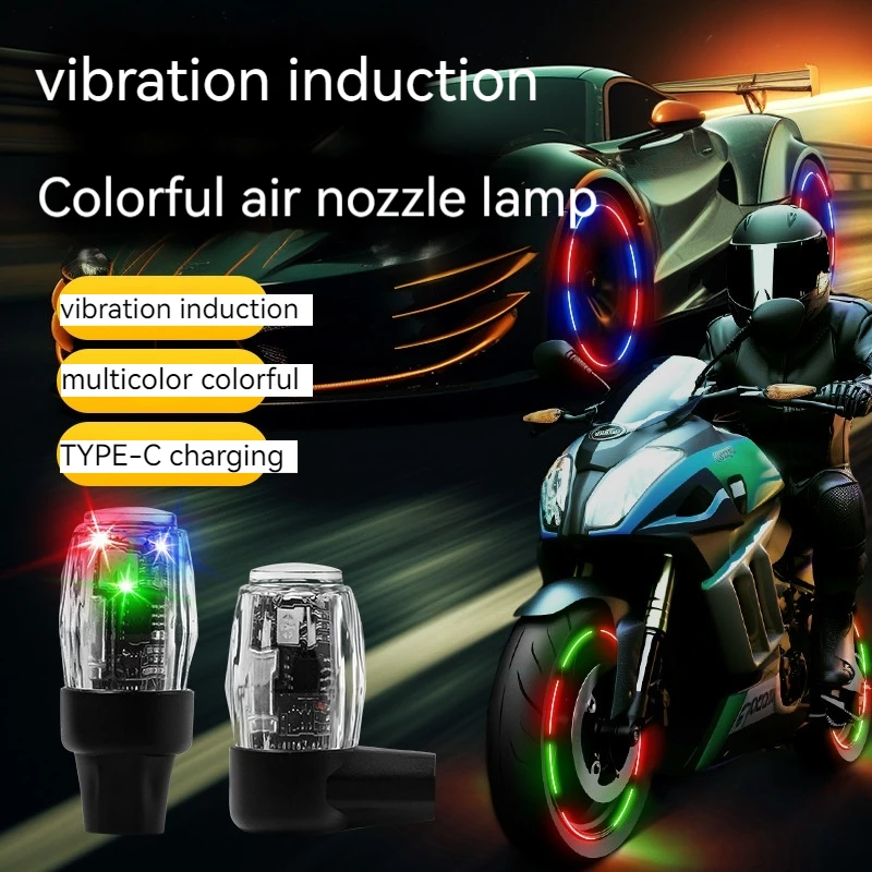Car Motorcycle LED Lights Air Nozzle Decorative Vibration Sensor USB Charging Auto Wheel Tire Valve Cap Hub Ambient Lamp