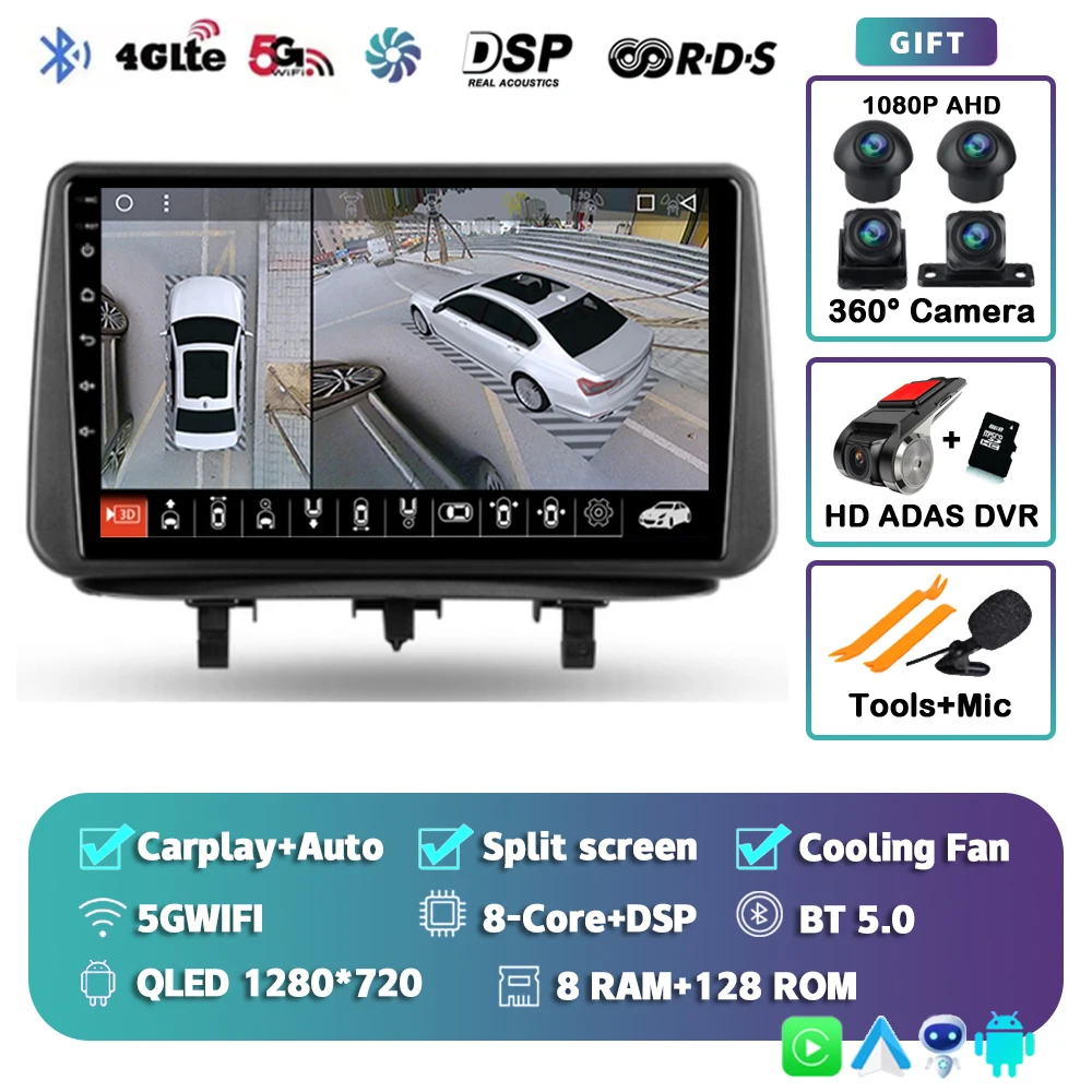 Autoradio Android 14 Per Opel Meriva B (2010-2017) - 9" Touchscreen, Wireless CarPlay, GPS, WiFi, 4+64GB - 3